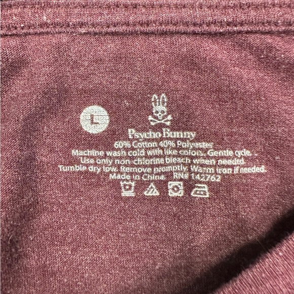 Psycho Bunny Burgundy Large Men’s T-Shirt Short Sleeve - Picture 4 of 4